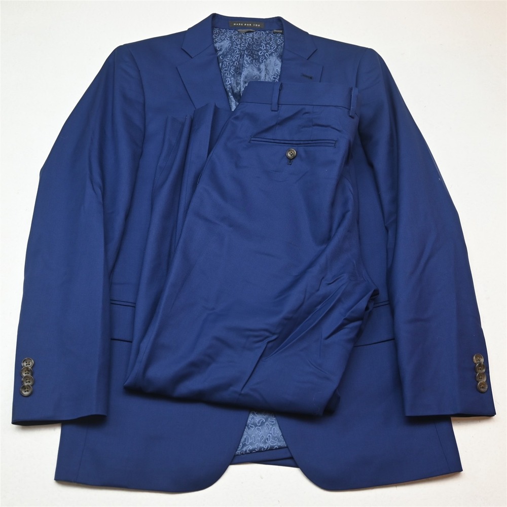 Indochino 40S 34x30 Blue 100% Wool Slim Mens Jacket Pants Suit